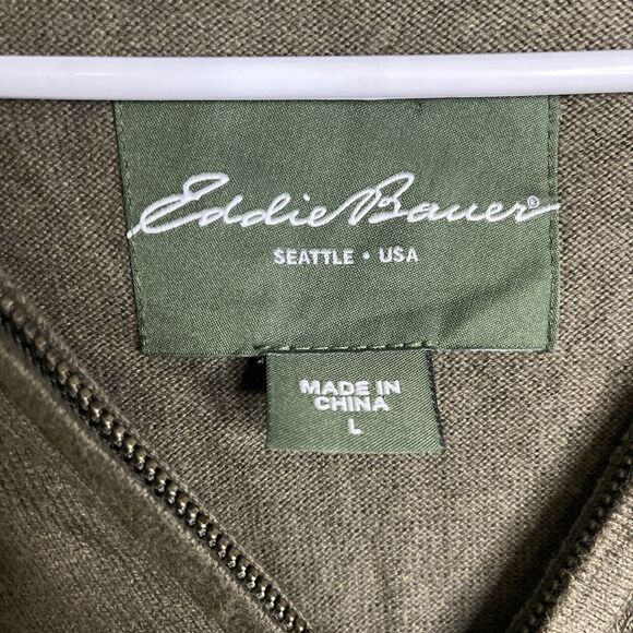 EDDIE BAUER 1/4 Zip UP‎ Mock Neck Green Cashmere Blend Sweater Men's Large Tall - Picture 4 of 9